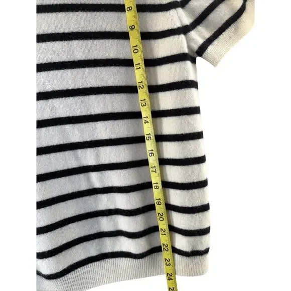Quince Cashmere Ivory Black Stripe Short Sleeve Sweater Tee Shirt Large Staple - Picture 3 of 7